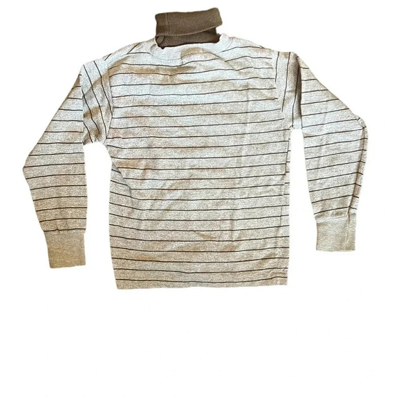 Vintage 70’s Tan & Brown Stripe Turtleneck Donmoor Retro - Picture 1 of 2